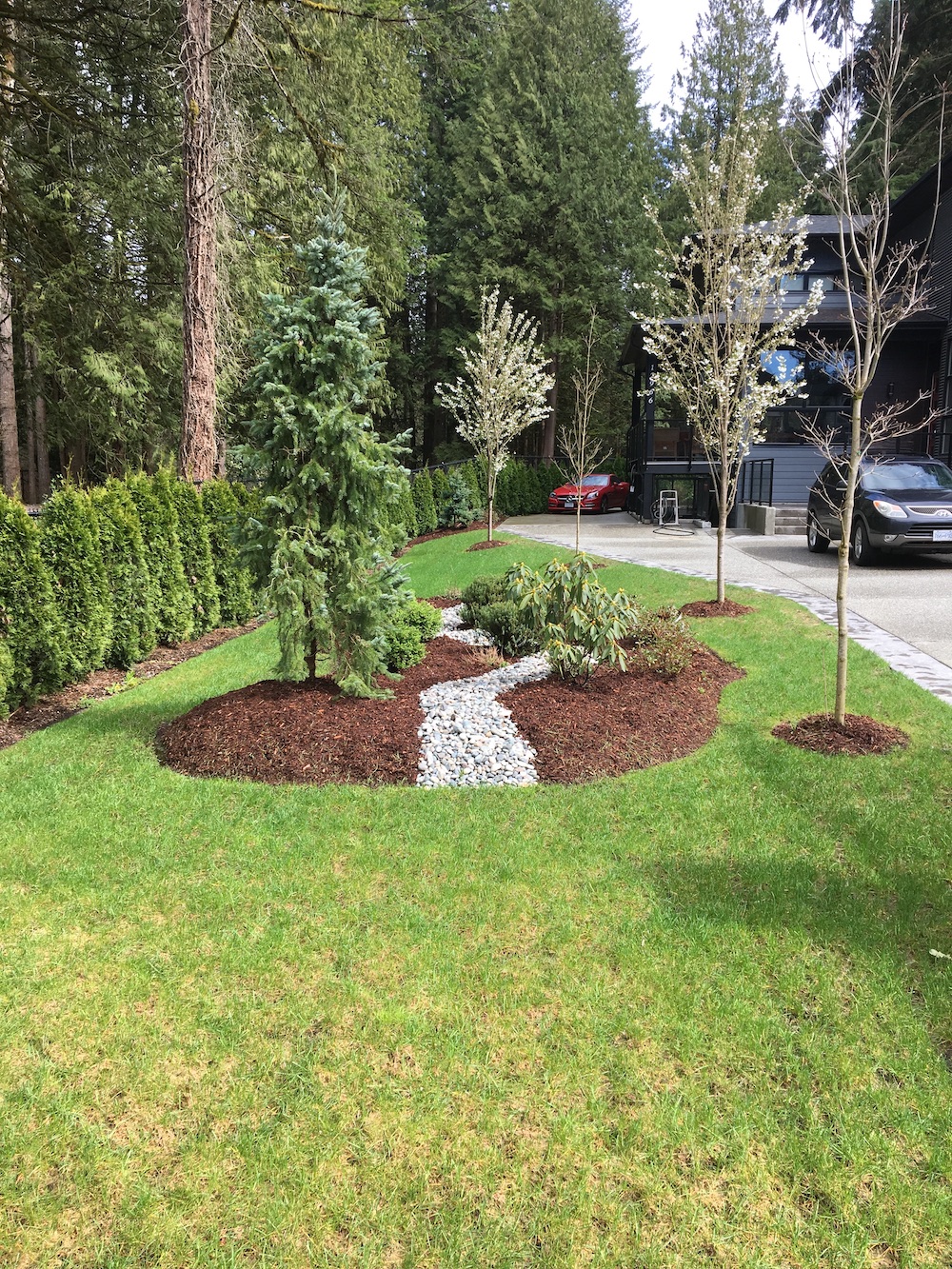 Flower bed with river rock